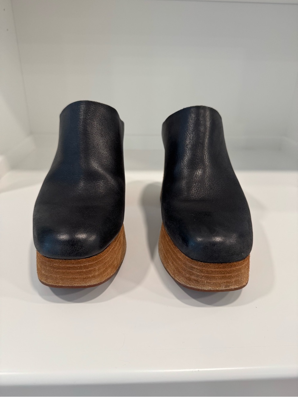 Kork-Ease Black Leather Platform Mule with Stacked platform Heel - Picture 3 of 8